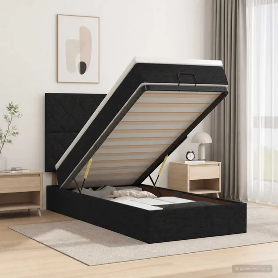 vidaXL Ottoman seng med LED og madras, sort, 100 x 200 cm