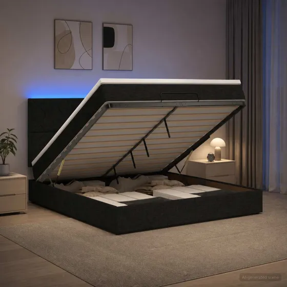 vidaXL Ottoman seng med madras og LED - Sort 180 x 200 cm