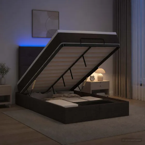 vidaXL Ottoman seng med madras og LED - Mørk Brun 120 x 190 cm