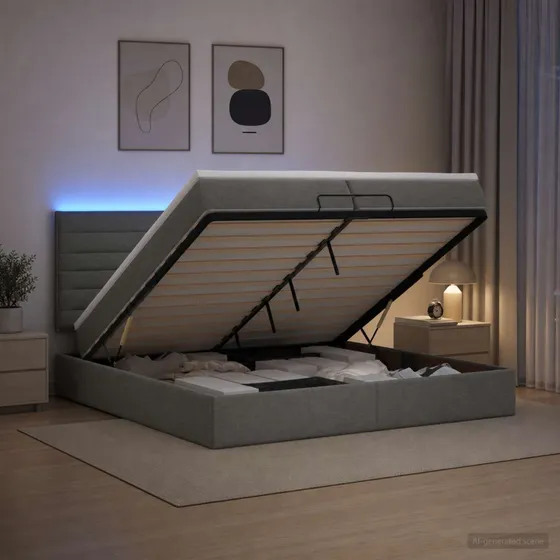 vidaXL Ottoman seng med madras og LED - Mørkegrå 200 x 200 cm