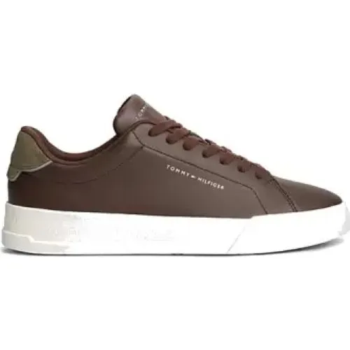 Tommy Hilfiger Leather Mix Court Sneakers - Cocoa/Platinum Olive