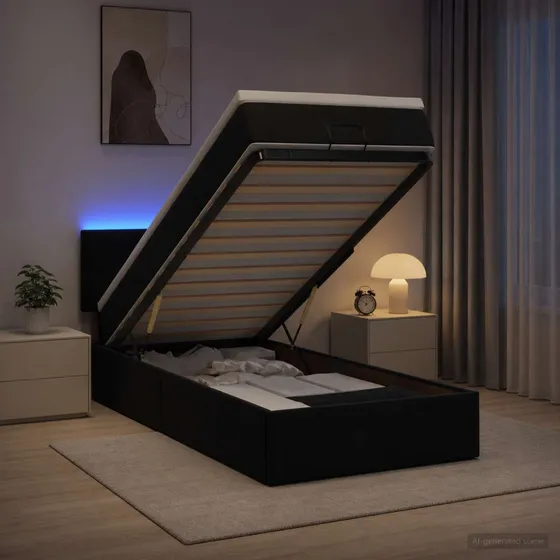 vidaXL Ottoman seng med madras og LED - Sort Velour 90x190 cm