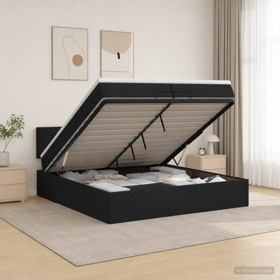 vidaXL Ottoman seng med LED og madras, sort, 200 x 200 cm