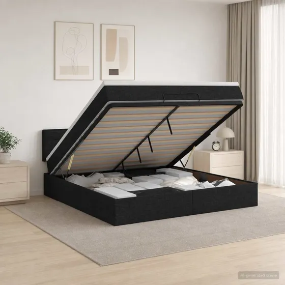 vidaXL Ottoman seng med madras og LED - Sort 140 x 200 cm