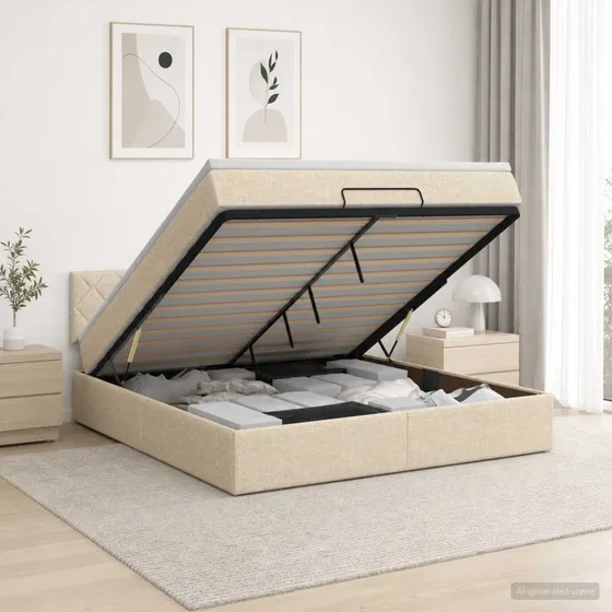 vidaXL Ottoman seng med madras, Cremefarvet, 180 x 200 cm