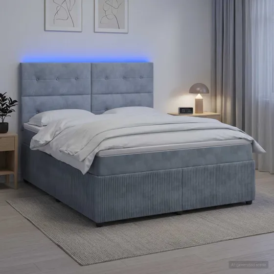 vidaXL LED Boksmadrasseng med madras, Mørkegrå Fløjl, 140 x 190 cm
