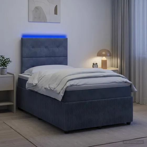 vidaXL LED Boksmadrasseng med madras, mørkegrå fløjl, 120 x 190 cm