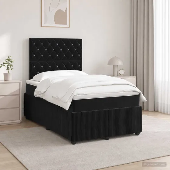 vidaXL LED Boksmadrasseng med madras, Sort, 120 x 190 cm