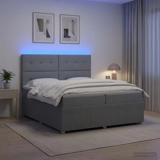 vidaXL LED Boksmadras Seng med Madrasser - Lysegrå 200 x 200 cm