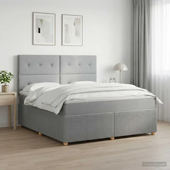 vidaXL LED Boksmadras Seng med Madrasser 180 x 200 cm - Lysegrå