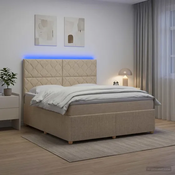 vidaXL LED Boksmadras Seng 160 x 200 cm - Cremefarvet