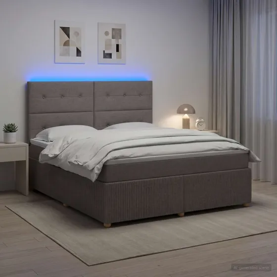 vidaXL LED Boksmadras Seng 160x200 cm Gråbrun