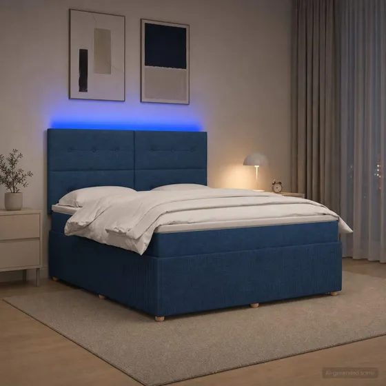 vidaXL LED Boksmadras Seng med Madrasser - Blå 140 x 190 cm