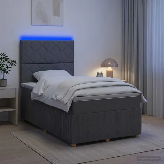 vidaXL LED Boksmadras Seng med Madrasser - Mørkegrå 120x200 cm