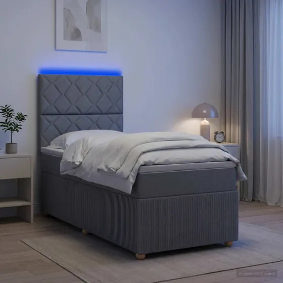 vidaXL LED Boksmadrasseng med madras, Lysegrå, 80 x 200 cm