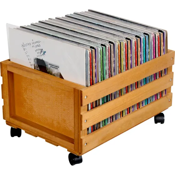 Retro Musique Vinylopbevaring i lyst træ med hjul - 100 LP'er