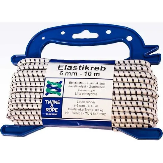 Elastikreb Ø6 mm - 10 meter - Hvid med blå nister