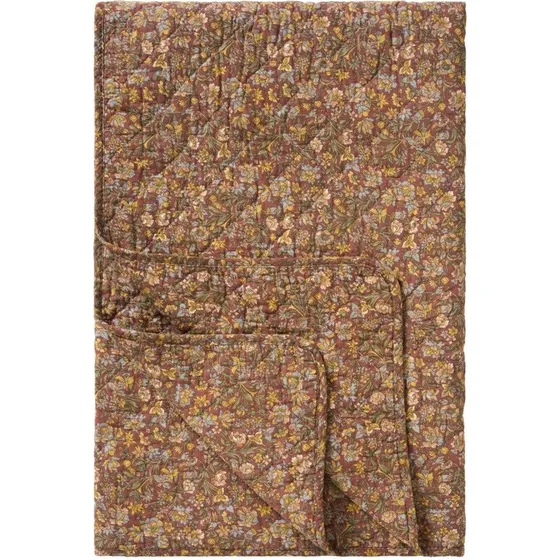 Ib Laursen Quilt Bordeaux med blomster 130x180 cm