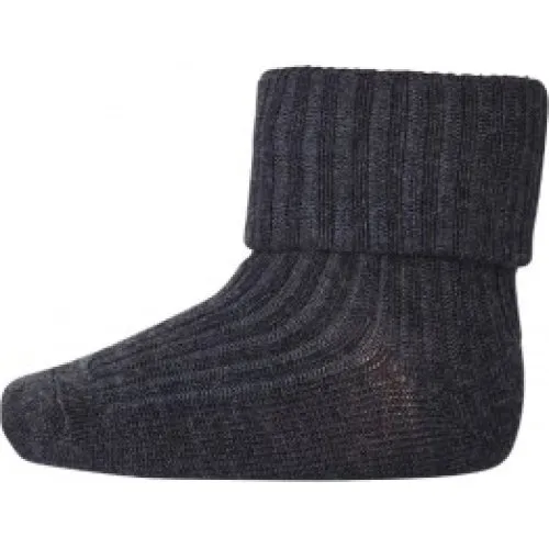 MP Baby Merino Uldstrømper med Ombuk - Dark Grey Melange 25/28