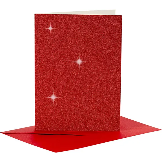 Creativ Company Glitter Røde Kort og Kuverter, 4 stk. (10,5x15cm)