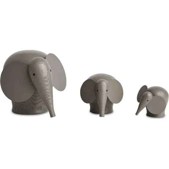 WOUD Nunu Elephant træfigur i taupe grå - Mellem