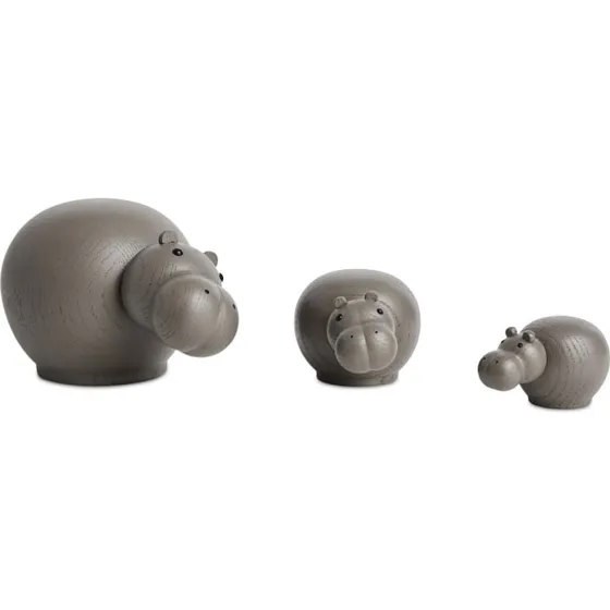 WOUD Hibo Hippopotamus træfigur i taupe grå - Mellem