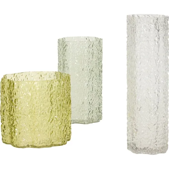 Hübsch Triple Vase Sæt af 3 - Klar/Mørkegrøn/Lysegrøn