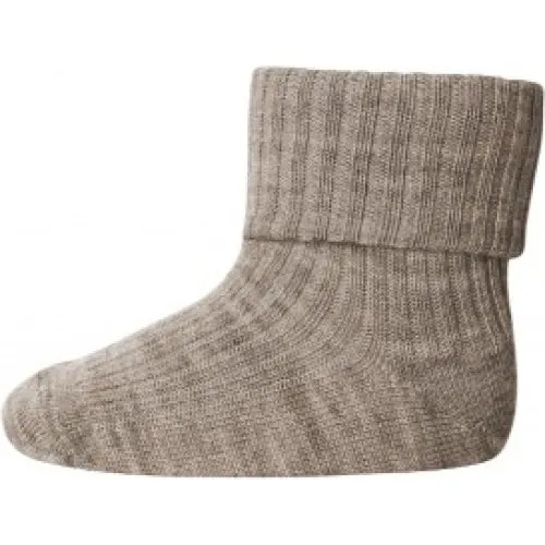 MP Baby Merino Uldstrømper med Ombuk - Light Brown Melange 25/28