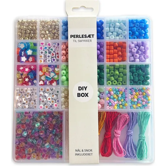 Trendy Perler æske med bogstaver, nål og tråd - Blå/Grøn/Rosa