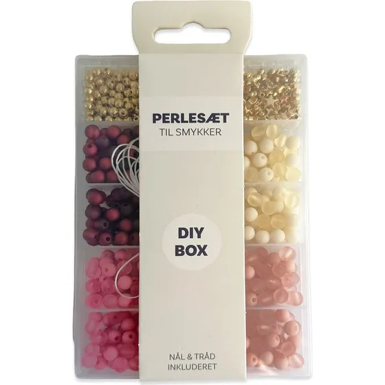 Perler i æske matte tone-i-tone mix (Blomme, Rosa, Guld, Offwhite)