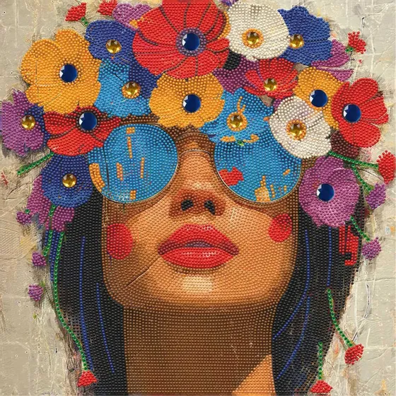 Diamond Art Ansigt/Blomst Mix 40x40 cm