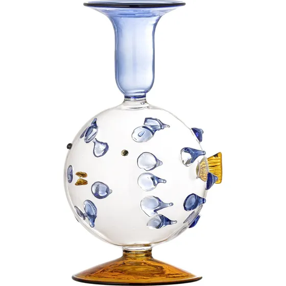 Creative Collection Phila Lysestage - Blå Glas - 17x11 cm