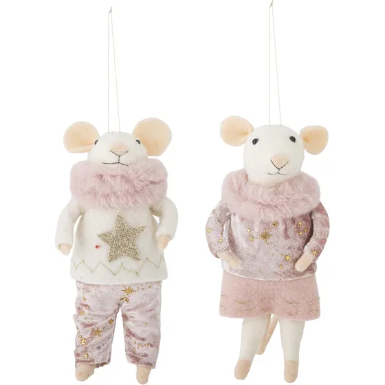 Bloomingville Peo Ornament Julefigur Sæt - Rosa Uld - 2 stk.
