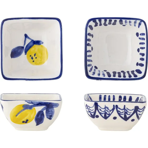 Creative Collection Maxima skålsæt - 2 stk. blå stentøj med citron