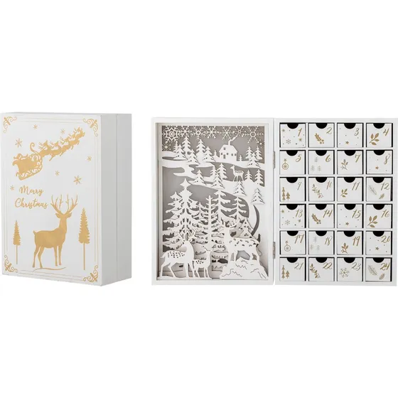 Bloomingville Elimar Julekalender m/lys, Hvid Krydsfiner 20x29x10 cm