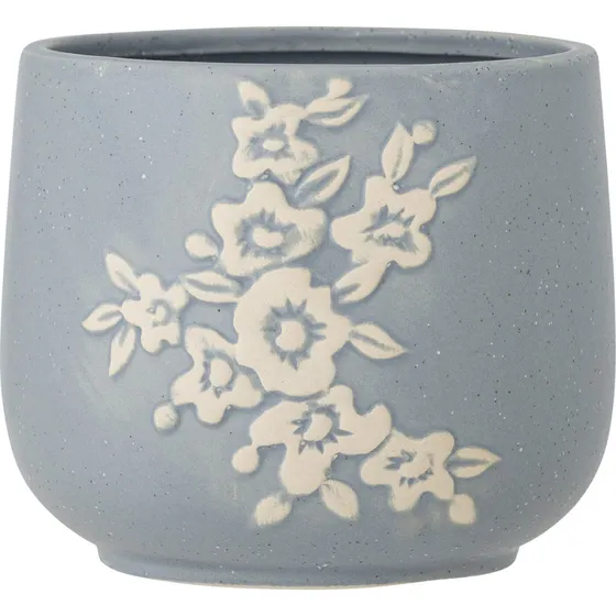 Bloomingville Betino Urtepotte - Blå Stentøj med Blomstermotiv