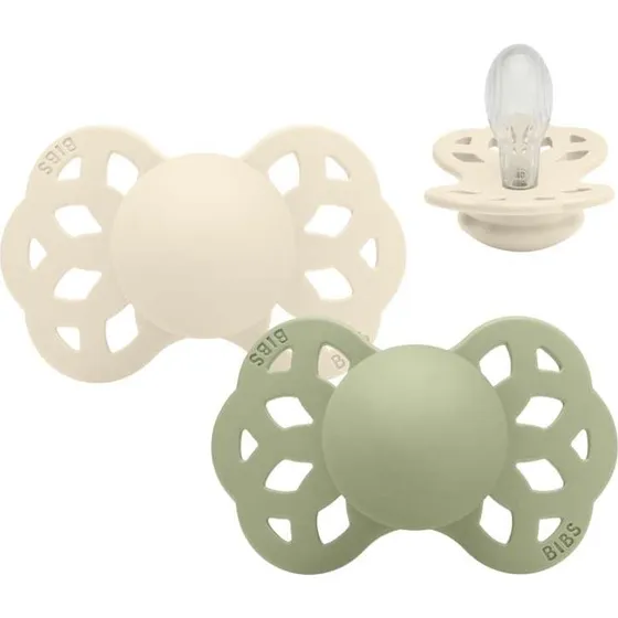 BIBS Infinity Symmetrisk Sut - Str. 2 - Silikone - Ivory/Sage (2-pak)
