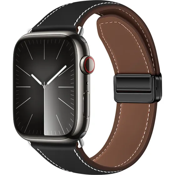 Lippa Apple Watch Læderrem med Magnetlås, Sort (42-49mm)