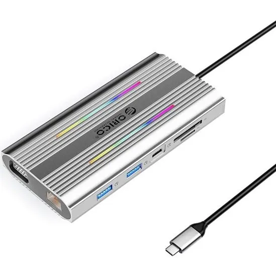 ORICO XCR 12-i-1 USB-C Dockingstation med RGB - Sølv