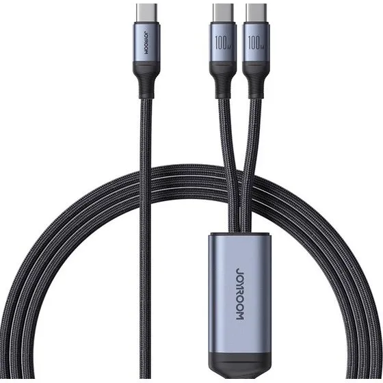 JOYROOM SA21-1T2 USB-C til 2x USB-C kabel, 100W, 1,5m, Sort