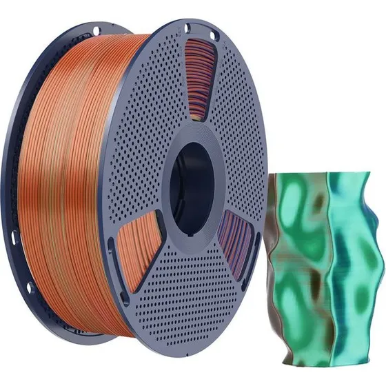 Sunlu PLA+ Silk Tri-Color Filament - Orange, Blå, Grøn - 1.75mm, 1kg