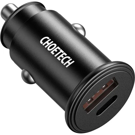 Choetech TC0006 30W USB-C & USB-A Biloplader - Sort
