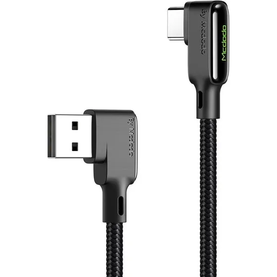 Mcdodo CA-7520 USB-C til USB-A Vinklet Kabel, Nylon, 1.2m, Sort
