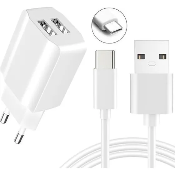 Samsung 2xUSB Väggadapter med USB-C kabel, 2.4A hurtig opladning