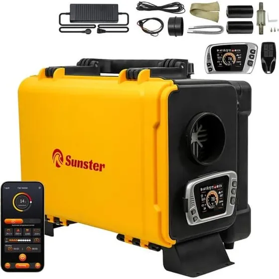 Sunster 8KW Dieselvarmer 12V & 230V med Bluetooth og LCD