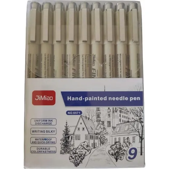 JiMiao Fineliner Sketch Markers, sæt med 9 stk.