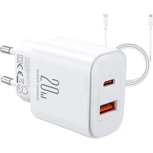 Joyroom JR-TCF05 20W Vægoplader med USB-C til Lightning kabel, Hvid