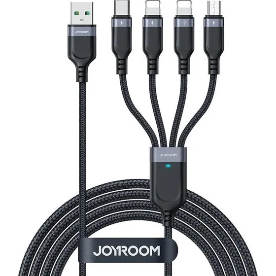 Joyroom 4-i-1 USB-A til USB-C, Lightning & Micro USB Kabel, 1.2m