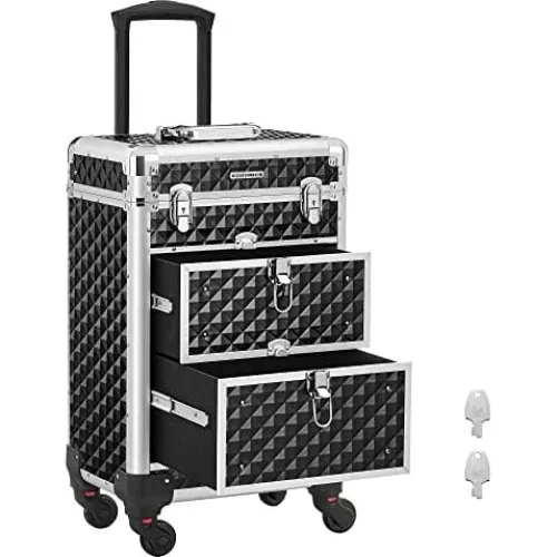 Songmics Låsbar Makeup Trolley, Sort, 34 x 27 x 57 cm