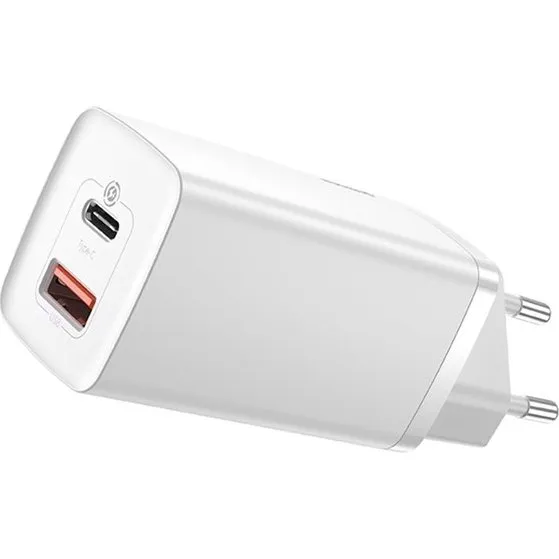 Baseus GaN2 Lite 65W USB-C Hurtig Rejseoplader, Hvid